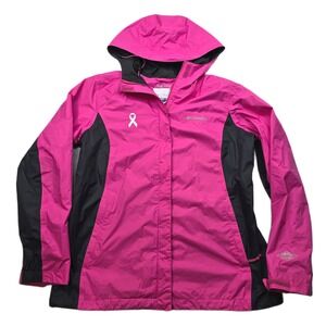 Columbia Omni‎ Tech Jacket Womens Large Pink Breast Cancer Rain Wind Packable